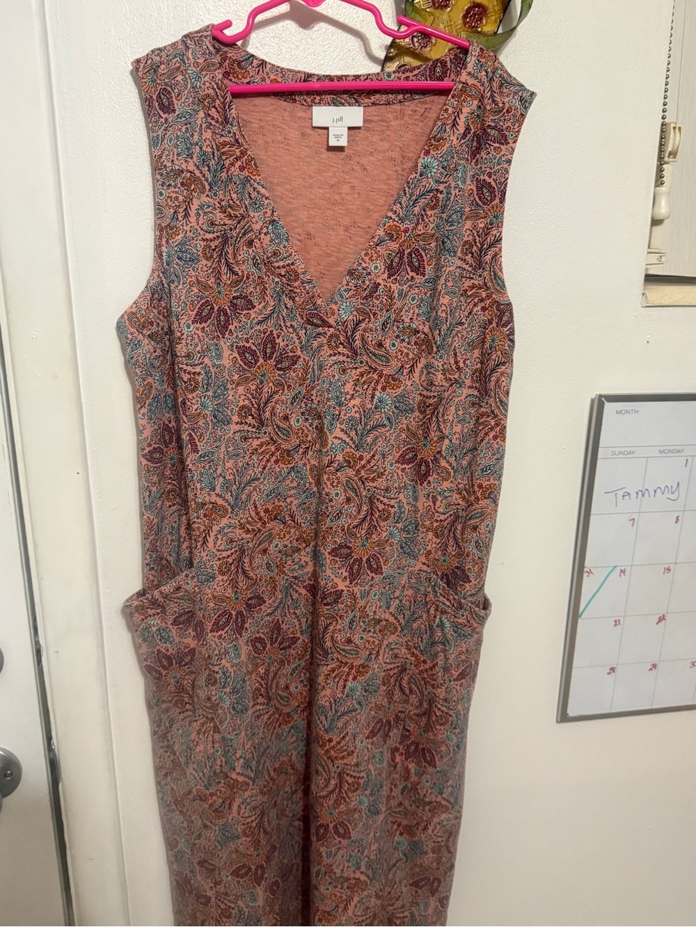 J. Jill Sleeveless V‑Neck Paisley Midi Dress in Peach, Teal & Burgundy